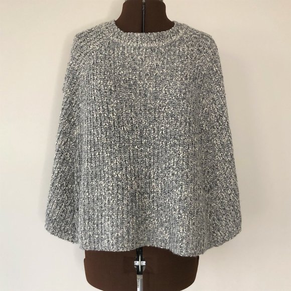 Cozy Grey/Cream Knit Poncho - Picture 1 of 6